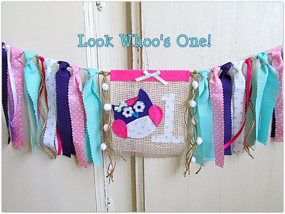 Owl Birthday Banner Owl High Chair Decor Owl First Birthday Girls