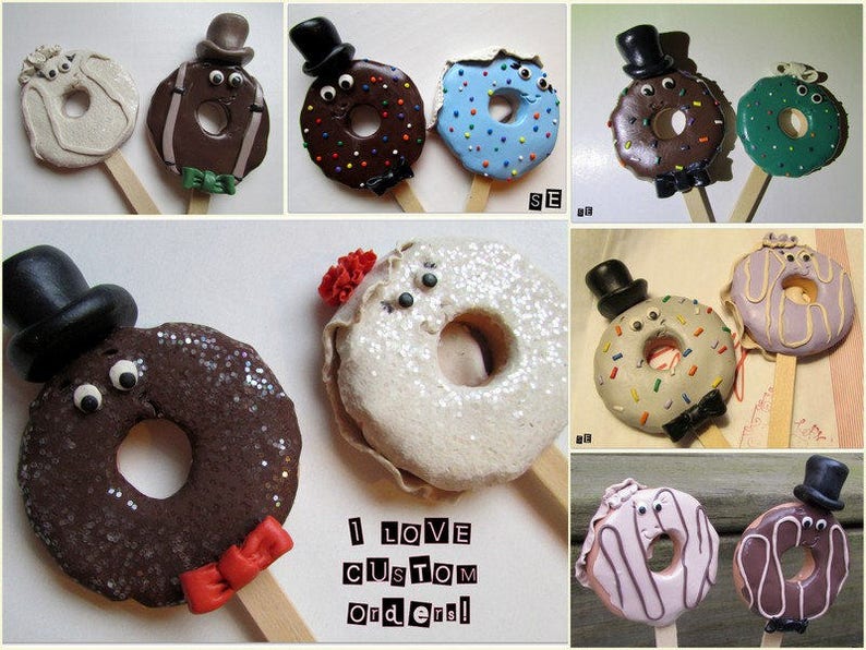 Custom Doughnut Bride & Groom Wedding Cake Toppers, Custom Wedding Toppers, Doughnut Wedding, Donut Cake Toppers, Custom Doughnut Wedding image 5