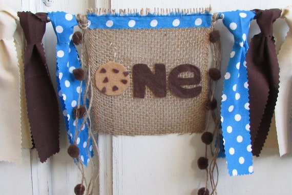 Cookie High Chair Banner Cookie First Birthday Cookies and Milk, Milk Cookies Party Cookie Monster Birthday Blue Brown Polka Dots Chocolate Il_570xn