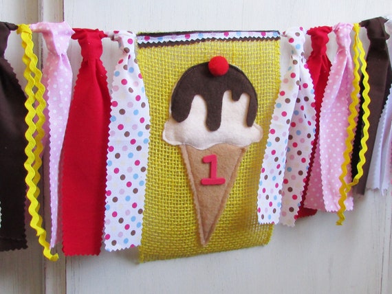 Ice Cream Cone First Birthday Banner High Chair Highchair Photo Prop Smash Cake Vintage Ice Cream Social Polka Dots Summer Birthday Sundae Il_570xn