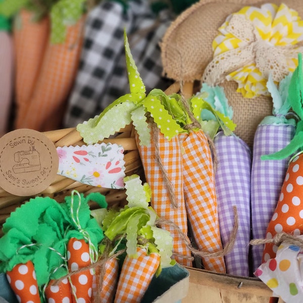 1 Fabric Carrot Gingham Plaid Checkered Country Carrots Easter Spring Farmhouse Primitive Shabby Chic Bowl Fillers Tiered Tray Decor Sewn