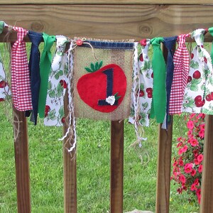 Strawberry Birthday High Chair Banner Berry Sweet to be One First Birthday Photo Prop Cake Smash Gingham Farmers Market Picnic County Fair image 5