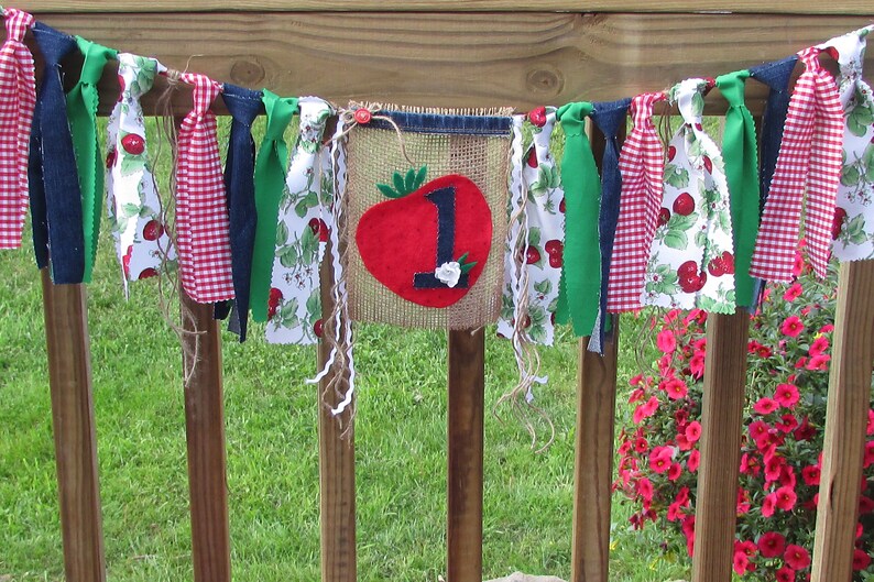 Strawberry Birthday High Chair Banner Berry Sweet to be One First Birthday Photo Prop Cake Smash Gingham Farmers Market Picnic County Fair image 5