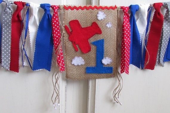 Airplane Birthday High Chair Banner Vintage Airplane Prop Plane Banner Airplane First Birthday Up Up and Away Oh the Places Red Blue Plane Il_570xn