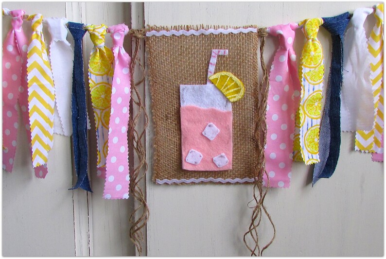 Lemonade High Chair Banner Pink Lemonade First Birthday Garland Yellow Pink Farmers Market Party Summer Birthday Lemonade Stand Decor Lemon image 4