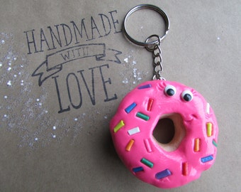 Donut Key Chain, Donut Key Ring, Donut Bookbag Charm, Donut Charm, Doughnut Keychain, Doughnut Charm, Pink Donut Keychain, Sprinkle Donut