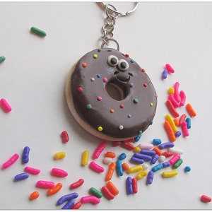 Donut Keychain, Donut Key Ring, Donut Bookbag Charm, Donut Charm, Doughnut Key Chain, Doughnut Charm Chocolate Donut Keychain Sprinkle Donut image 4