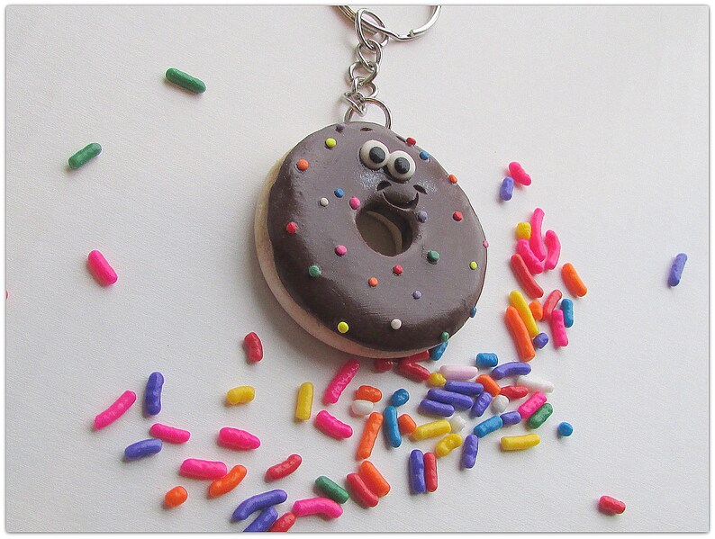 Donut Keychain, Donut Key Ring, Donut Bookbag Charm, Donut Charm, Doughnut Key Chain, Doughnut Charm Chocolate Donut Keychain Sprinkle Donut image 4