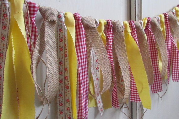 Picnic Photo Prop Picnic Rag Tie Banner Backyard BBQ Farmers Market Picnic Wedding Red and White Gingham Red and Yellow Floral Country Chic Il_570xn