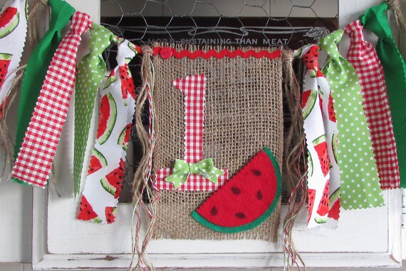 Watermelon High Chair Banner Picnic First Birthday Garland Watermelon Birthday Highchair Photo Prop Backyard BBQ Red Gingham Red Green Fruit Il_570xn