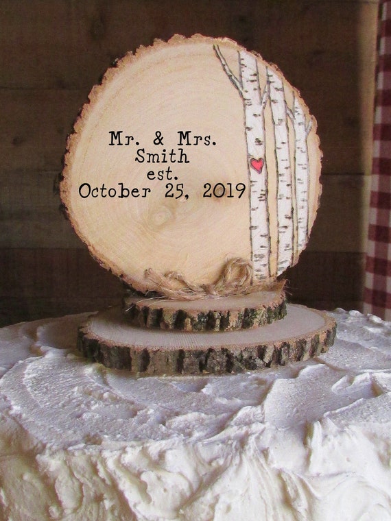 Birch Tree Wedding Cake Topper Rustic Wood Slice Log Wedding Cake Topper Woodland Personalized Custom Forest Trees Mountain Fall Winter Tree Il_570xn