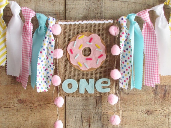 Donut Grow Up Banner Donut First Birthday Banner Donut Party Decoration High Chair Banner Highchair Garland Cake Smash Pink Donut Doughnut Il_570xn