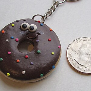 Donut Keychain, Donut Key Ring, Donut Bookbag Charm, Donut Charm, Doughnut Key Chain, Doughnut Charm Chocolate Donut Keychain Sprinkle Donut image 6