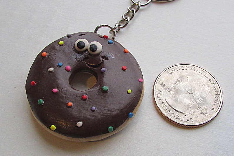 Donut Keychain, Donut Key Ring, Donut Bookbag Charm, Donut Charm, Doughnut Key Chain, Doughnut Charm Chocolate Donut Keychain Sprinkle Donut image 6