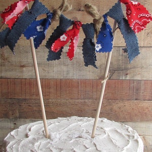 Red White and Blue Wedding Cake Topper Country Shabby Chic Rustic Wedding Cake July 4th Wedding Americana USA American Cowboy Barn I Do BBQ image 5