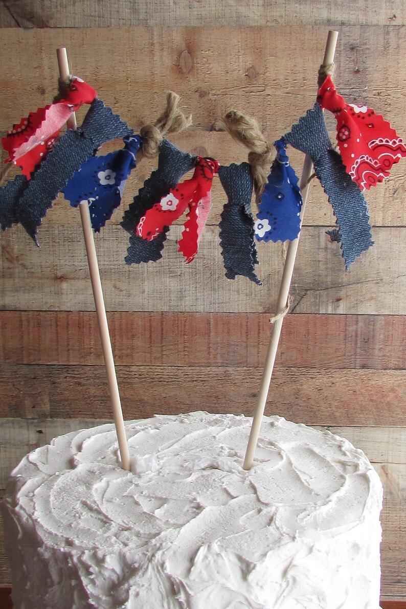 Red White and Blue Wedding Cake Topper Country Shabby Chic Rustic Wedding Cake July 4th Wedding Americana USA American Cowboy Barn I Do BBQ image 5