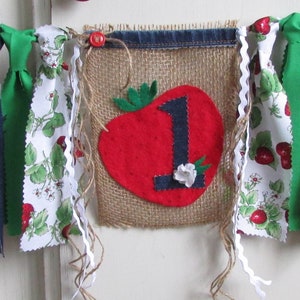 Strawberry Birthday High Chair Banner Berry Sweet to be One First Birthday Photo Prop Cake Smash Gingham Farmers Market Picnic County Fair image 3