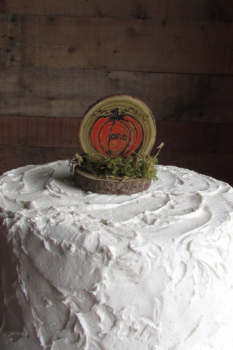 Pumpkin Cake Topper Pumpkin Theme First Birthday Pumpkin Birthday Cake Topper Wood Slice Cake Topper Smash Cake Rustic Country Fall One Cake image 8