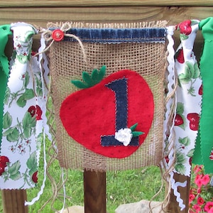 Strawberry Birthday High Chair Banner Berry Sweet to be One First Birthday Photo Prop Cake Smash Gingham Farmers Market Picnic County Fair image 1