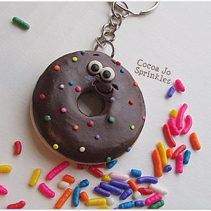 Donut Keychain, Donut Key Ring, Donut Bookbag Charm, Donut Charm, Doughnut Key Chain, Doughnut Charm Chocolate Donut Keychain Sprinkle Donut image 1