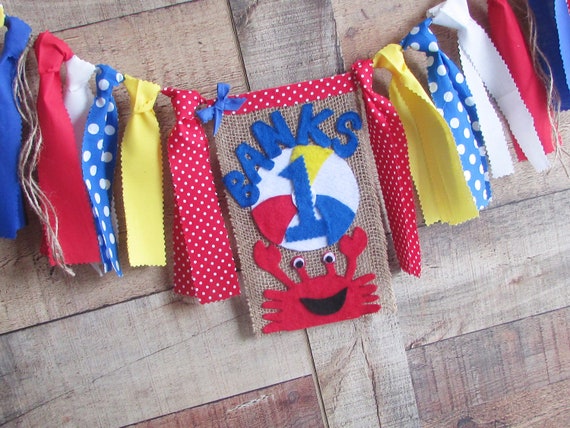 Beach Ball First Birthday Banner Crab High Chair Highchair Beach Ball Photo Prop Fun to be One Fun in the Sun Pool Party Summer Smash Cake 1 Il_570xn