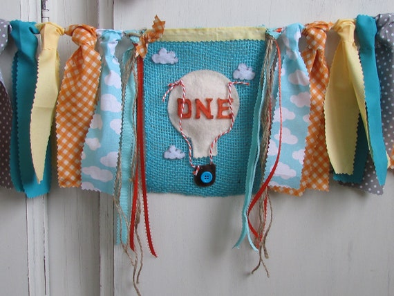 Hot Air Balloon Banner Up Up and Away Oh the Places Hot Air Balloon Decor Boy One Hot Air Balloon Party Up Theme Vintage Balloon Blue Orange Il_570xn