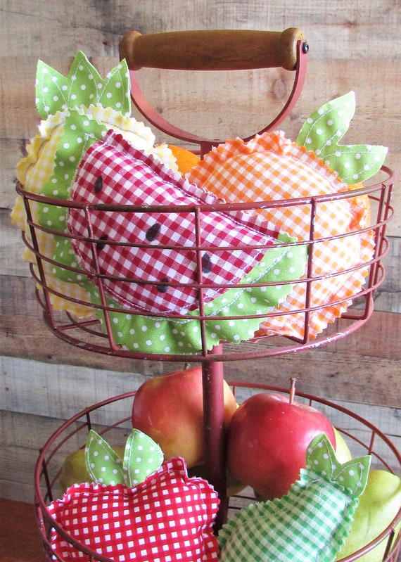 MINI Fruit Pillows Stuffed Fabric Apple Lemon Pear Watermelon Strawberry Tiered Tray Summer Fall Kitchen Home Decor Gingham Tray Decoration Il_570xn