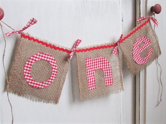 Red Gingham One Banner Picnic One Banner Gingham High Chair Banner Red White Gingham Highchair One Banner First Birthday BBQ Strawberry One Il_570xn