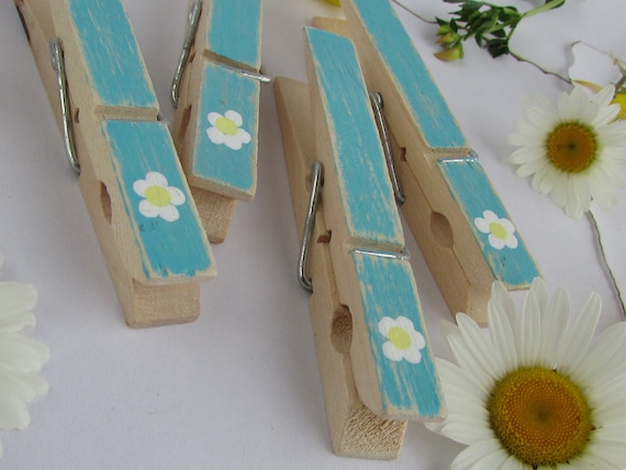 Blue Daisy Painted Clothespins Blue Distressed Clothespin Blue Farmhouse Decor Chip Clips Office Teacher Antiqued Blue Daisy Party Theme Il_570xn