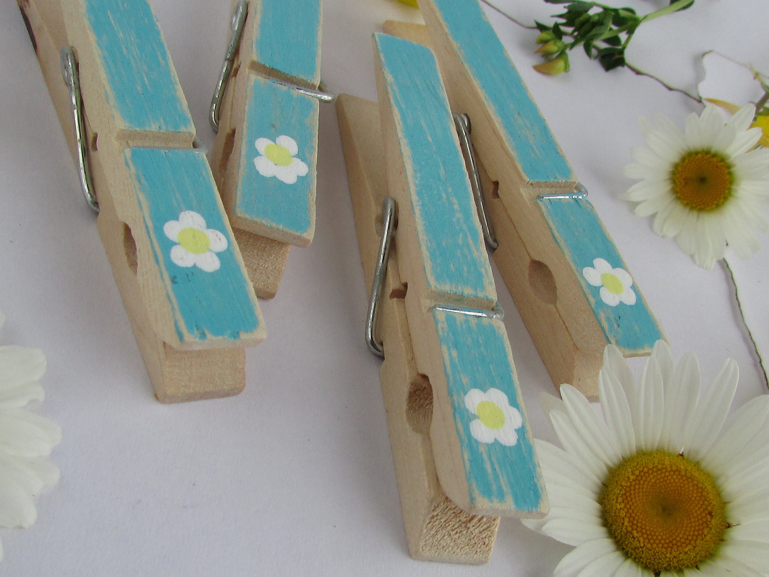 Blue Daisy Painted Clothespins Blue Distressed Clothespin Blue | Etsy