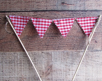 Red Gingham Cake Topper Red White Gingham Cake Banner Bunting Pennant Check Checkered Farmers Market Picnic Backyard BBQ Vintage Baby Cowboy