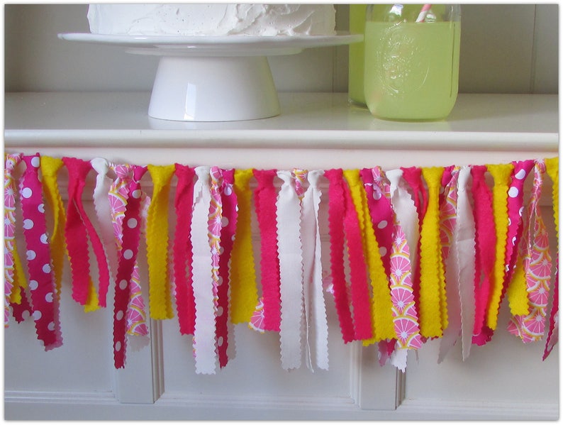 Lemonade Theme Lemonade Party Decoration Lemonade Baby Shower Lemonade Rag Tie Garland Lemonade Garland,Pink Lemonade Lemonade Birthday