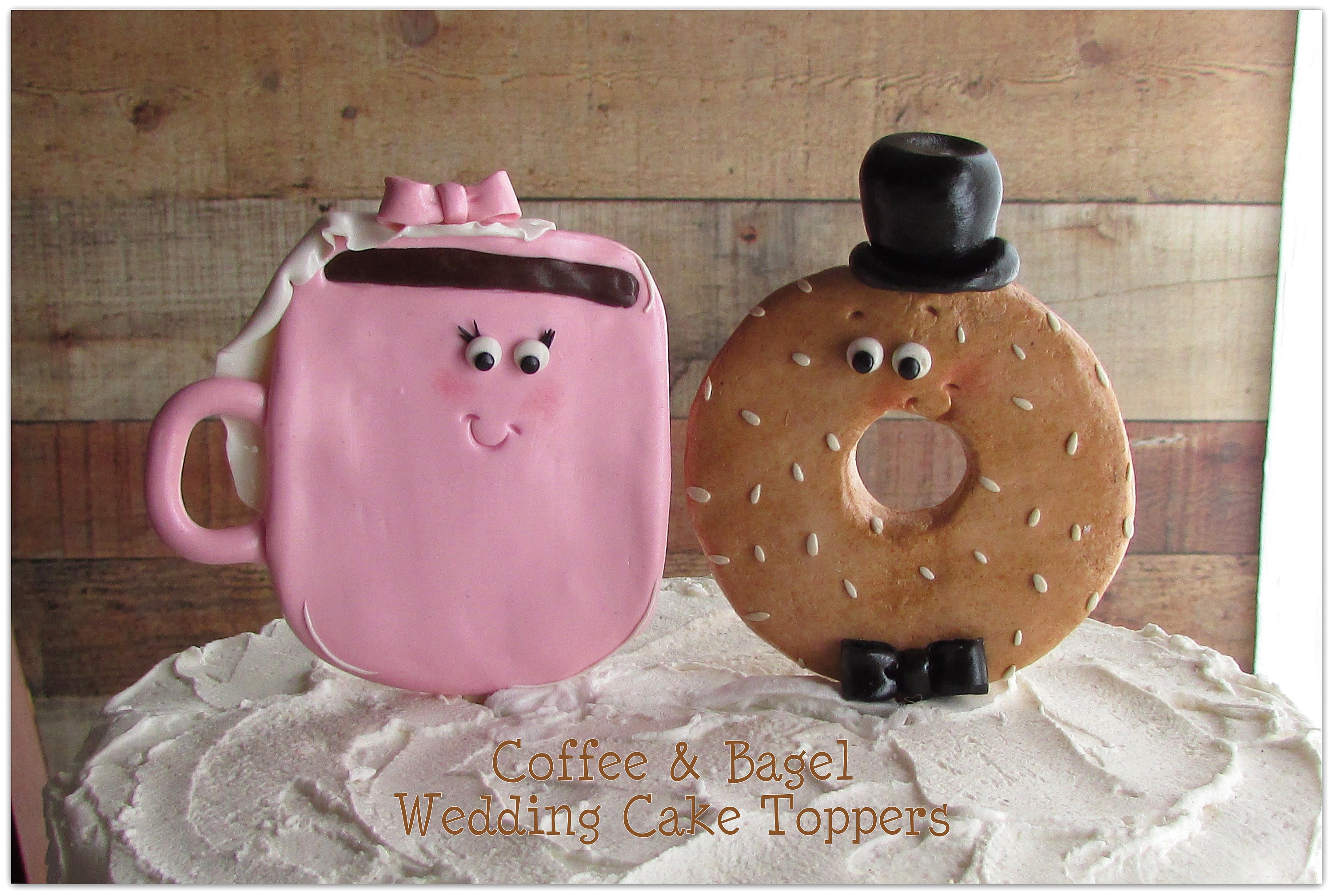 Coffee and Bagel Wedding Cake Topper Custom Wedding Toppers Doughnut  Wedding Donut Cake Coffee Meets Bagel Cafe Bride and Groom Personalized 