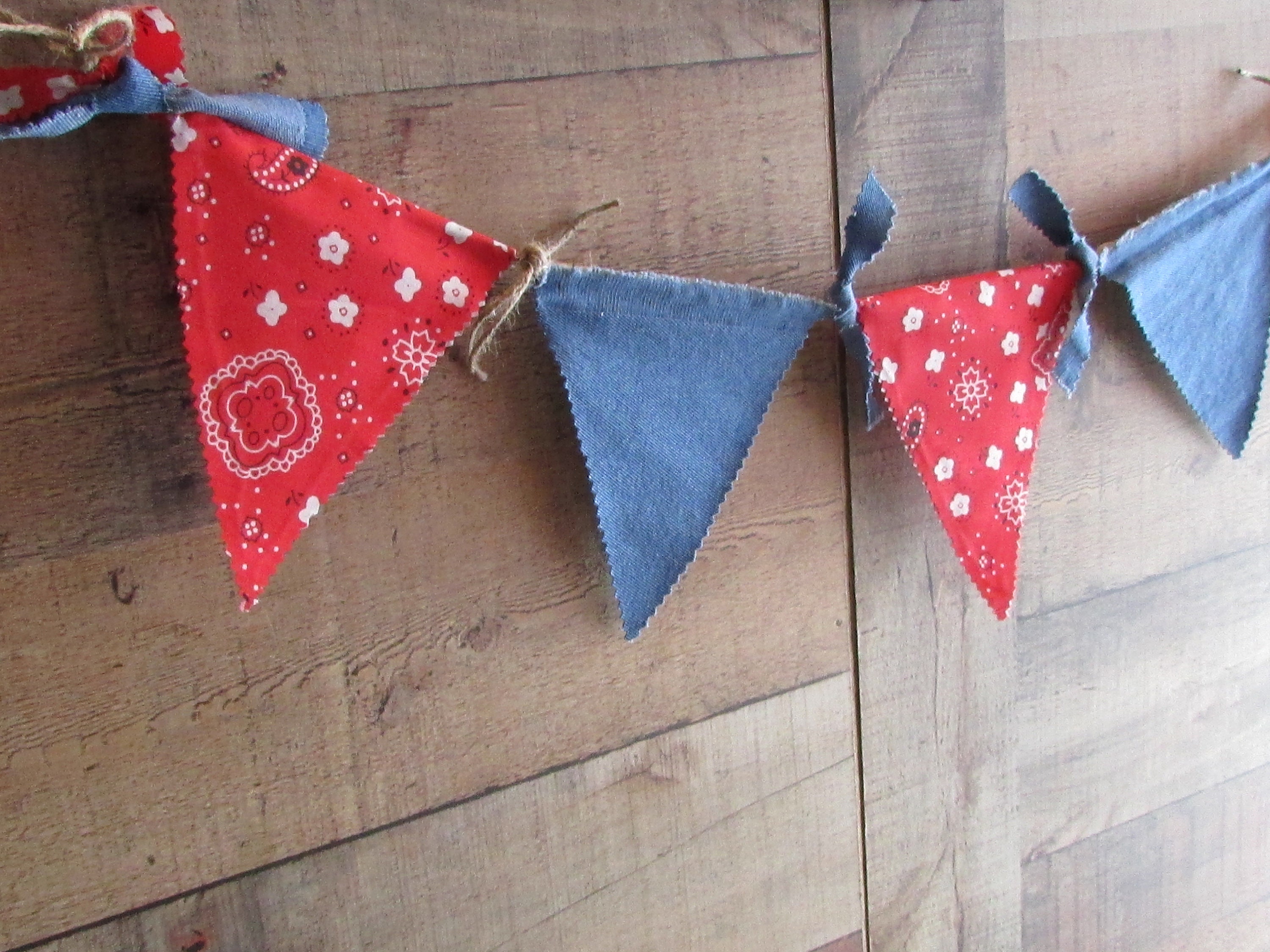 Red & Blue Denim Bandana Bunting Pennant Banner Cowboy Etsy