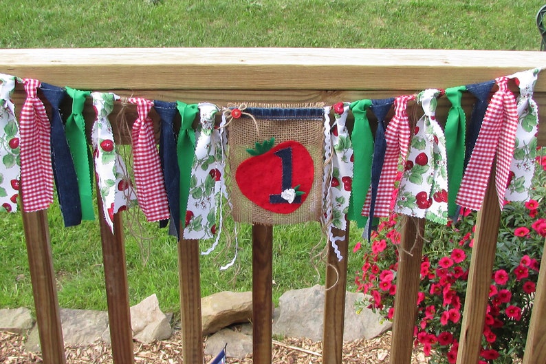 Strawberry Birthday High Chair Banner Berry Sweet to be One First Birthday Photo Prop Cake Smash Gingham Farmers Market Picnic County Fair image 7