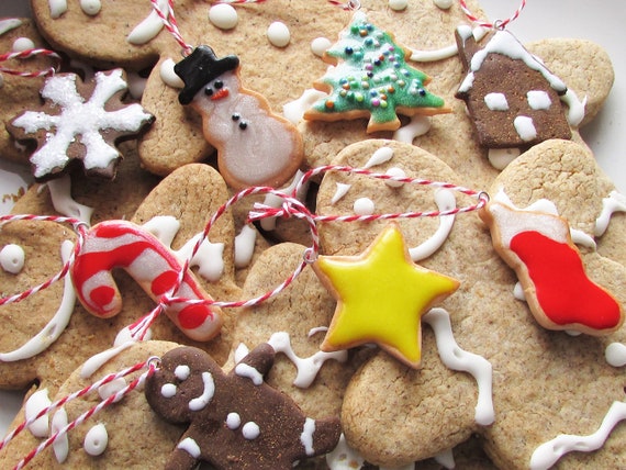 MINI Cookie Ornament Set 8 Small Christmas Cookie Ornaments Gift Set Sugar Cookie Cutouts Traditional Mini Tree Charm Snowman Gingerbread Il_570xn