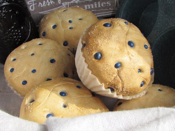 Fake Blueberry Muffins Faux Muffins Fake Baked Goods Tiered Tray Decor Bakery Kitchen Blueberries Farmhouse Shabby Chic Food Props Staging Il_570xn