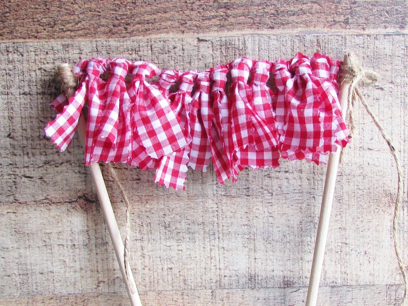 Red Gingham Cake Topper Strawberry Birthday Berry Party Supplies Red Gingham Decorations Cake Bunting Farmers Market Berry
