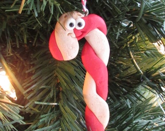 Candy Cane Christmas Cookie Ornament Traditional Christmas Cookie Funny Food Ornament Twisted Dough Candy Cane Ornament Red and White Cookie
