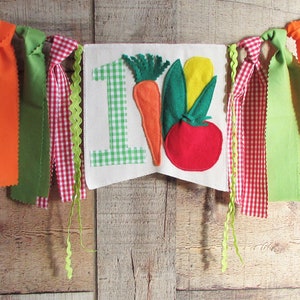 Farmer's Market High Chair Banner Highchair Decoration Vegetable Fabric Garland 1st Birthday Photo Prop Smash Cake Corn Carrot Tomato Garden