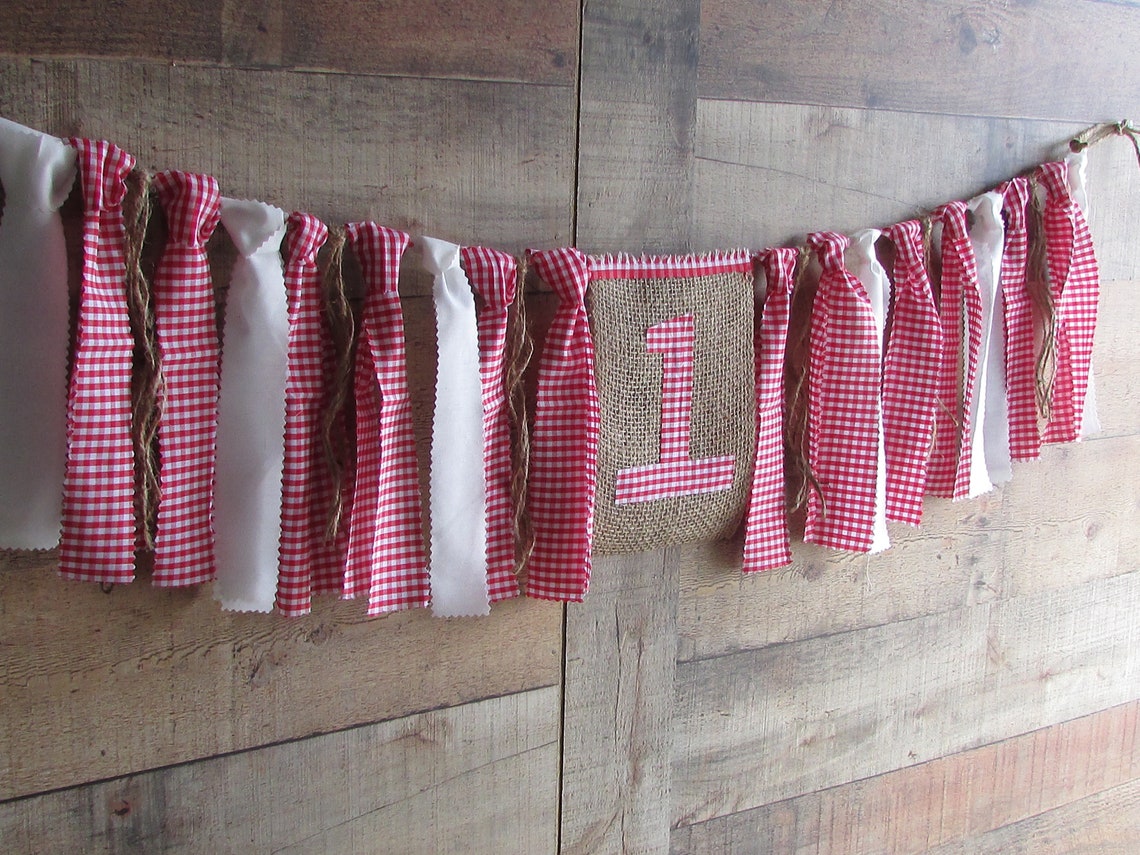 Red & White Gingham First Birthday Highchair Banner Fabric Etsy