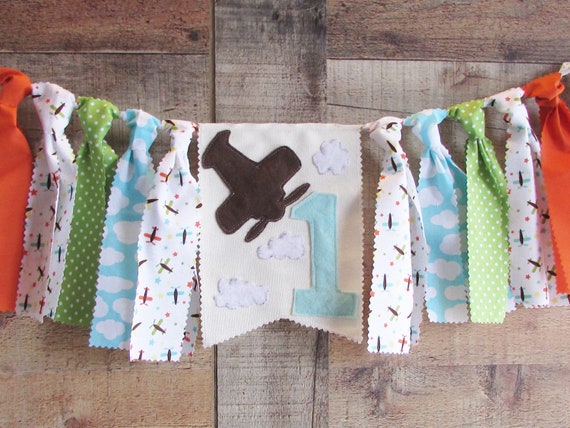 Airplane First Birthday Banner High Chair Highchair Garland Aviator Pilot Travel Oh the Places You'll Go Up Up and Away Vintage Plane Boys Il_570xn