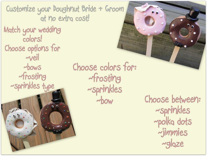 Custom Doughnut Bride & Groom Wedding Cake Toppers, Custom Wedding Toppers, Doughnut Wedding, Donut Cake Toppers, Custom Doughnut Wedding image 3