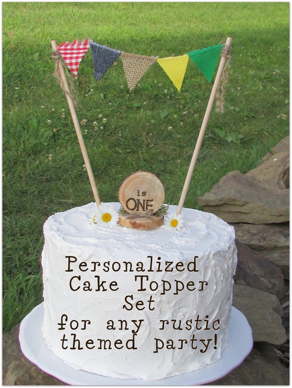 Barnyard Cake Topper Set, Personalized Rustic Cake Topper Cake Banner Barnyard First Birthday Farmer Cowboy Cowgirl Theme Wood Slice Custom Il_570xn