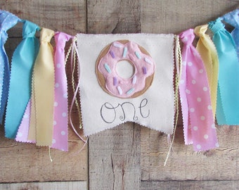 Donut Grow Up Banner Donut First Birthday Banner Pastel Pink Rainbow Party Decor High Chair Banner Highchair Garland Cake Smash Doughnut