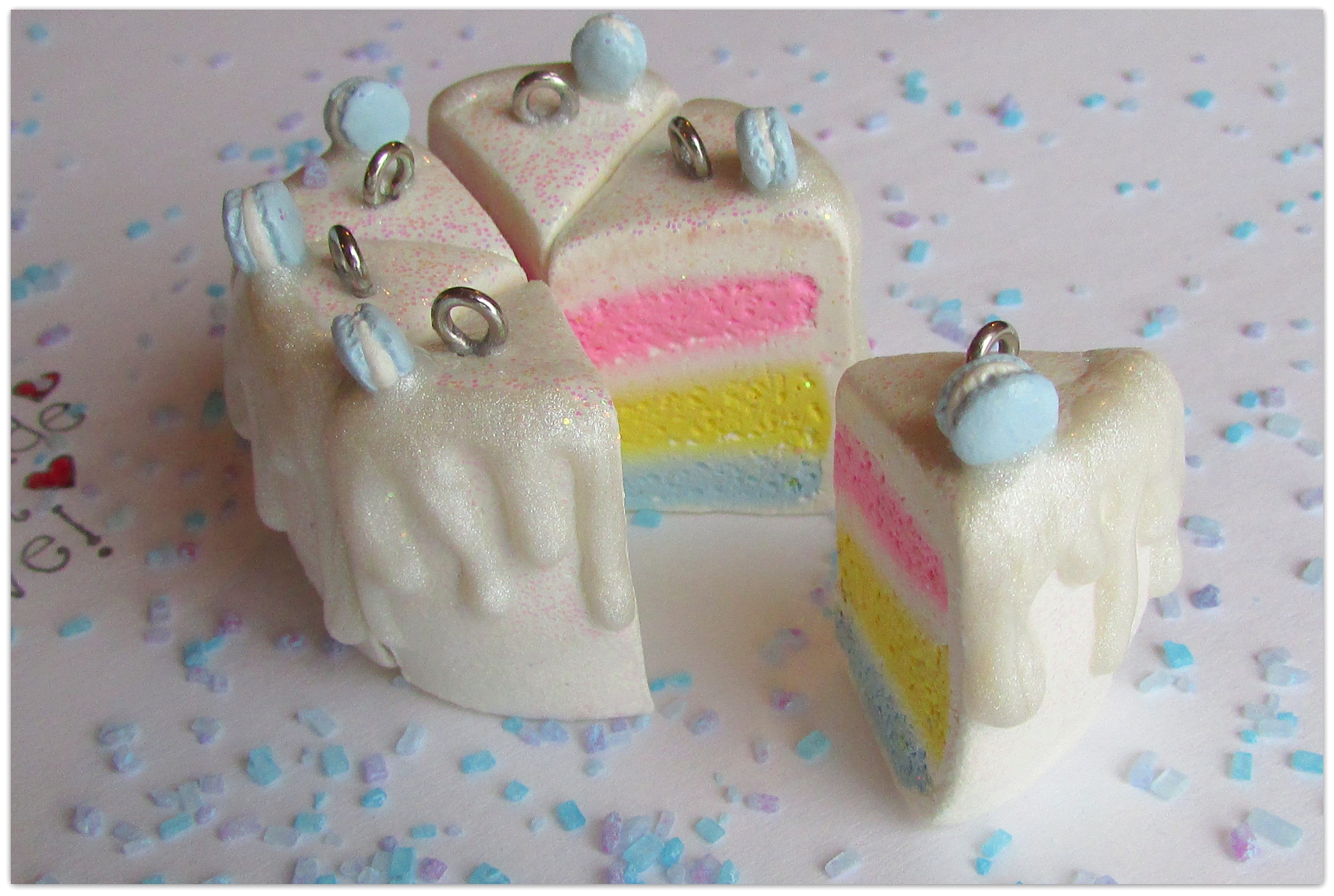 Cake Slice Charm Necklace Cake Keychain Rainbow Cake Bakery Etsy