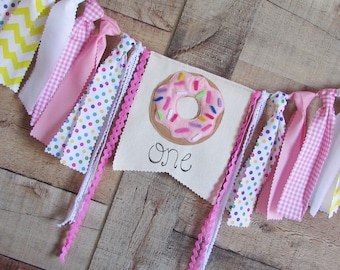 Donut Grow Up Banner Donut First Birthday Banner Donut Party Decoration High Chair Banner Highchair Garland Cake Smash Pink Donut Doughnut