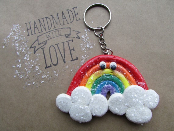 Rainbow Keychain, Rainbow Key Ring, Rainbow with Clouds Keychain, Rainbow Charm, Rainbow Decoration, Rainbow Bookbag Charm, Rainbow Backback Il_570xn