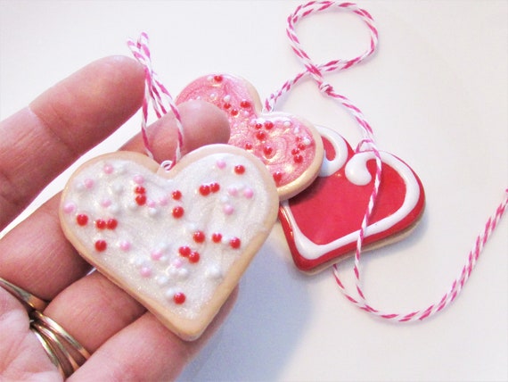 1 MINI Heart Shaped Sugar Cookie Ornament Valentines Day Tree Heart Shaped Cookie Ornaments Funny Food Baker Bakery Sweets Gift Be Mine Love Il_570xn