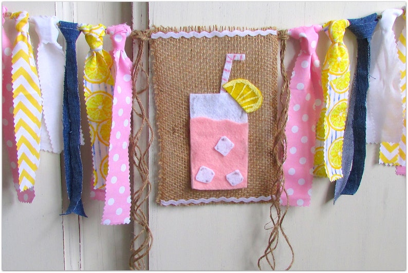 Lemonade High Chair Banner Pink Lemonade First Birthday Garland Yellow Pink Farmers Market Party Summer Birthday Lemonade Stand Decor Lemon image 1